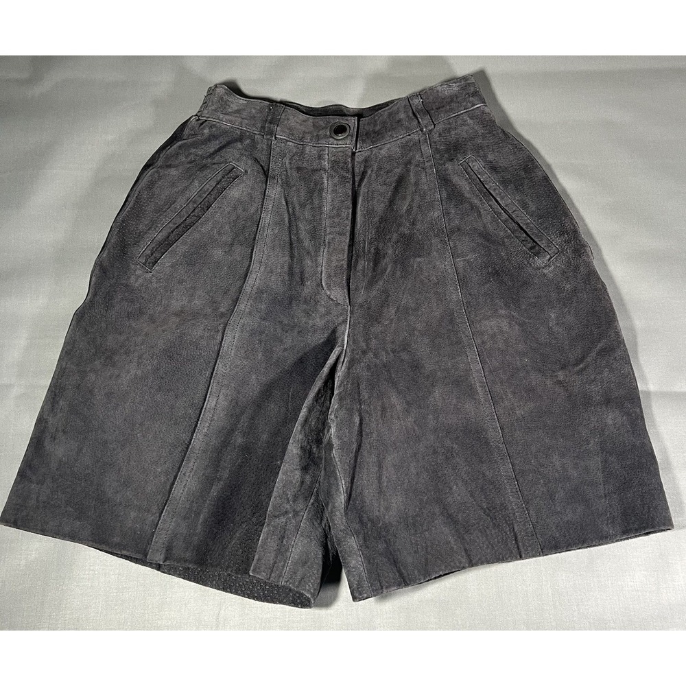 Leather Shorts Women Size 8 Leather High Waist Grey Stretch Waist Moto Y2K